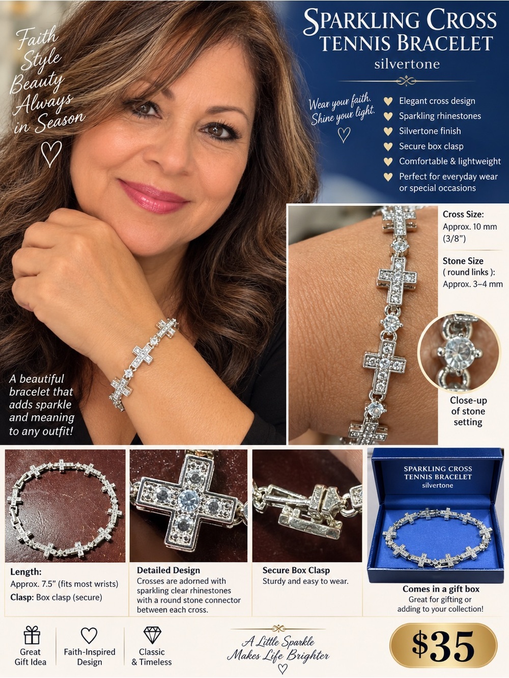 Avon vintage SPARKLING CROSS TENNIS Bracelet. Silver stone